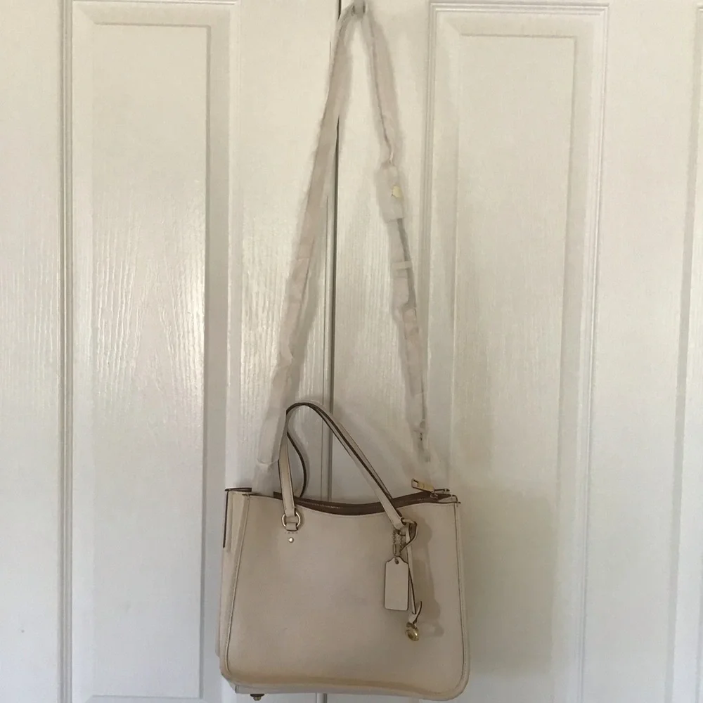 Coach Cream Leather Satchel with Detachable Strap